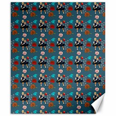 Retro Girls Dress In Black Pattern Blue Teal Canvas 20  X 24  by snowwhitegirl