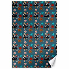 Retro Girls Dress In Black Pattern Blue Teal Canvas 24  X 36  by snowwhitegirl