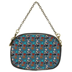 Retro Girls Dress In Black Pattern Blue Teal Chain Purse (two Sides) by snowwhitegirl