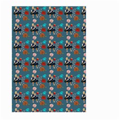 Retro Girls Dress In Black Pattern Blue Teal Large Garden Flag (two Sides) by snowwhitegirl