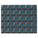 Retro Girls Dress In Black Pattern Blue Teal Cosmetic Bag (XXXL) Front