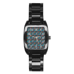 Retro Girls Dress In Black Pattern Blue Teal Stainless Steel Barrel Watch by snowwhitegirl