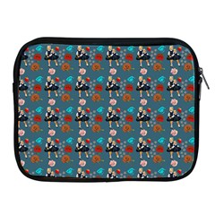 Retro Girls Dress In Black Pattern Blue Teal Apple Ipad 2/3/4 Zipper Cases by snowwhitegirl