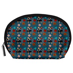 Retro Girls Dress In Black Pattern Blue Teal Accessory Pouch (large) by snowwhitegirl