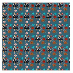 Retro Girls Dress In Black Pattern Blue Teal Large Satin Scarf (square) by snowwhitegirl