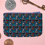 Retro Girls Dress In Black Pattern Blue Teal Large Coin Purse Back