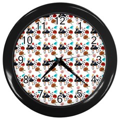 Retro Girls Dress In Black Pattern White Wall Clock (black) by snowwhitegirl