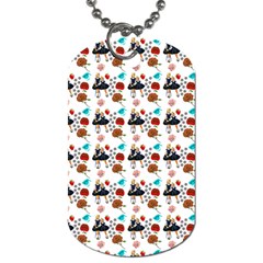 Retro Girls Dress In Black Pattern White Dog Tag (one Side)