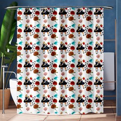 Retro Girls Dress In Black Pattern White Shower Curtain 60  X 72  (medium)  by snowwhitegirl