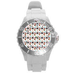 Retro Girls Dress In Black Pattern White Round Plastic Sport Watch (l)