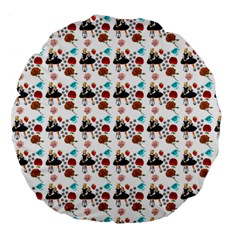 Retro Girls Dress In Black Pattern White Large 18  Premium Flano Round Cushions by snowwhitegirl