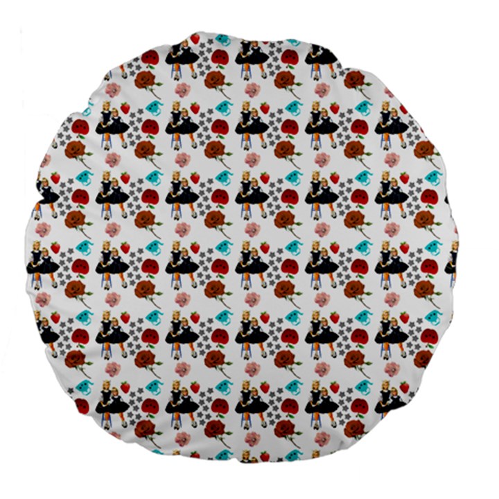 Retro Girls Dress In Black Pattern White Large 18  Premium Flano Round Cushions