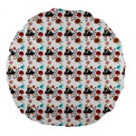 Retro Girls Dress In Black Pattern White Large 18  Premium Flano Round Cushions Back