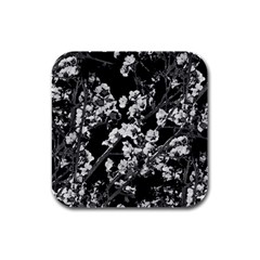 Fleurs De Cerisier Noir & Blanc Rubber Square Coaster (4 Pack)  by kcreatif