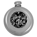 Fleurs de cerisier Noir & Blanc Round Hip Flask (5 oz) Front