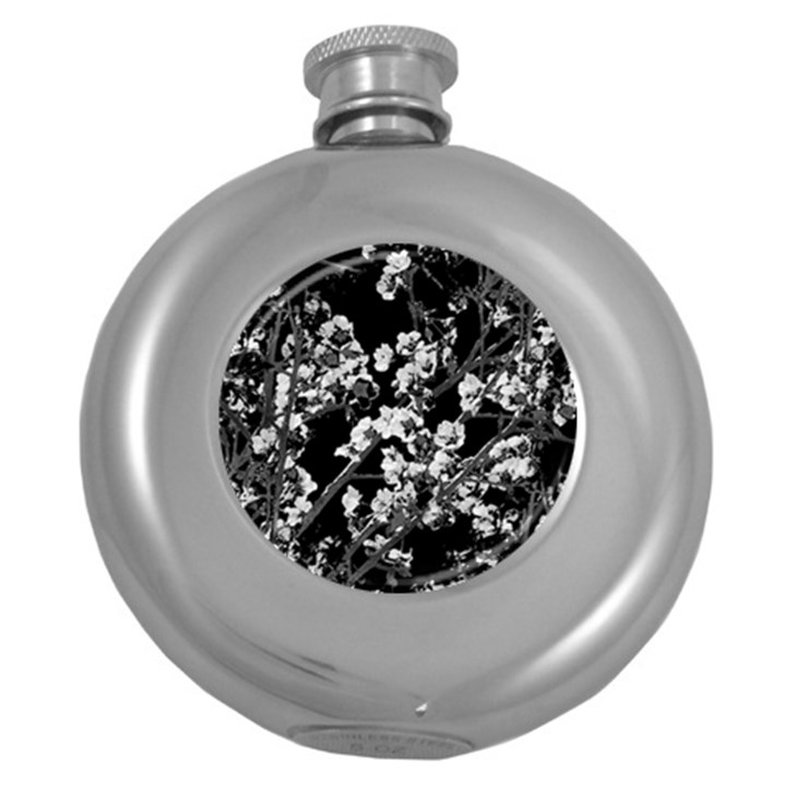 Fleurs de cerisier Noir & Blanc Round Hip Flask (5 oz)