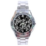 Fleurs de cerisier Noir & Blanc Stainless Steel Analogue Watch Front