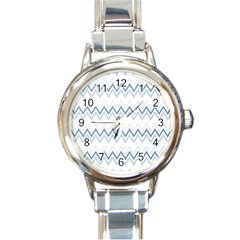 Chevrons Bleus/blanc Round Italian Charm Watch by kcreatif