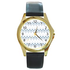 Chevrons Bleus/blanc Round Gold Metal Watch by kcreatif