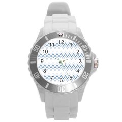 Chevrons Bleus/blanc Round Plastic Sport Watch (l)