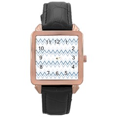 Chevrons Bleus/blanc Rose Gold Leather Watch  by kcreatif