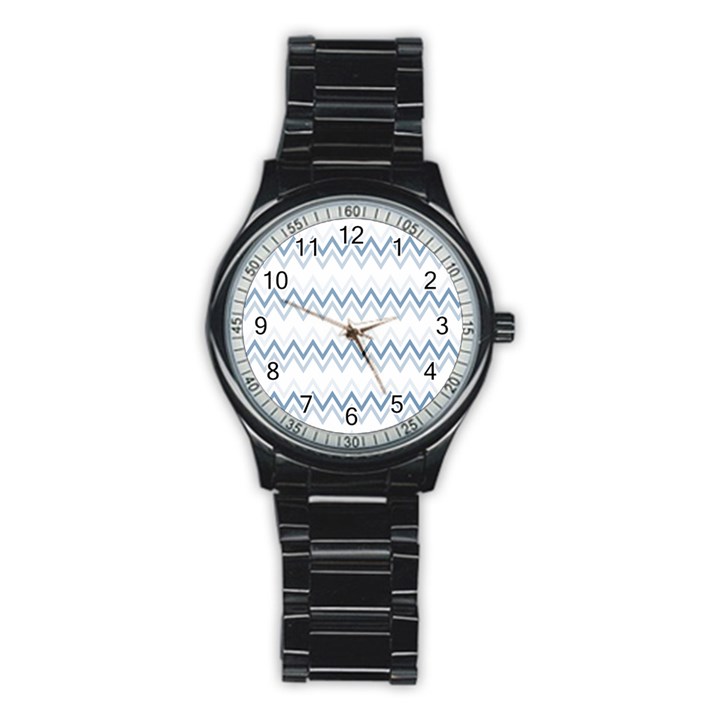 Chevrons Bleus/Blanc Stainless Steel Round Watch