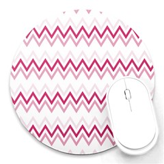 Chevrons Rose/blanc Round Mousepads by kcreatif