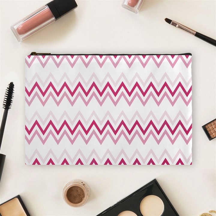 Chevrons Rose/Blanc Cosmetic Bag (Large)