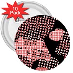 Abstrait Effet Formes Noir/Rose 3  Buttons (10 pack)  Front