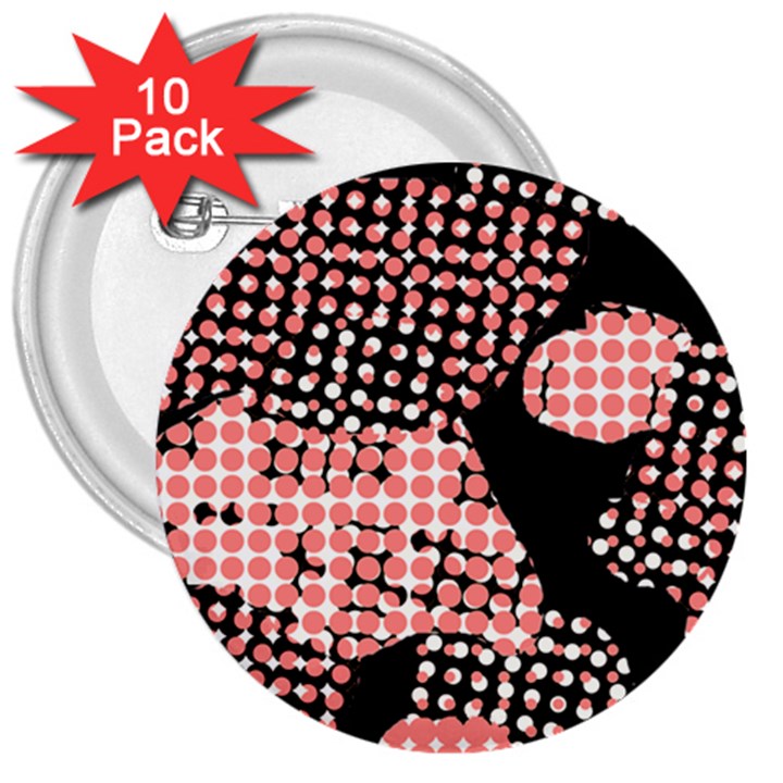 Abstrait Effet Formes Noir/Rose 3  Buttons (10 pack) 