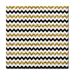 Black And Gold Glitters Zigzag Retro Pattern Golden Metallic Texture Tile Coaster by genx