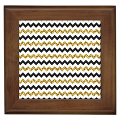 Black And Gold Glitters Zigzag Retro Pattern Golden Metallic Texture Framed Tile by genx