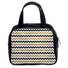 Black And Gold Glitters Zigzag Retro Pattern Golden Metallic Texture Classic Handbag (two Sides) by genx