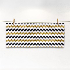 Black And Gold Glitters Zigzag Retro Pattern Golden Metallic Texture Hand Towel by genx