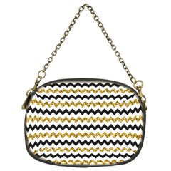 Black And Gold Glitters Zigzag Retro Pattern Golden Metallic Texture Chain Purse (one Side) by genx