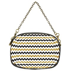 Black And Gold Glitters Zigzag Retro Pattern Golden Metallic Texture Chain Purse (two Sides) by genx