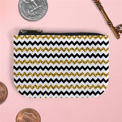 Black And Gold Glitters Zigzag Retro Pattern Golden Metallic Texture Mini Coin Purse by genx