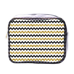 Black And Gold Glitters Zigzag Retro Pattern Golden Metallic Texture Mini Toiletries Bag (one Side) by genx