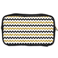 Black And Gold Glitters Zigzag Retro Pattern Golden Metallic Texture Toiletries Bag (one Side) by genx