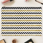 Black and Gold Glitters Zigzag Retro Pattern Golden metallic texture Cosmetic Bag (XXXL) Front