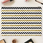 Black and Gold Glitters Zigzag Retro Pattern Golden metallic texture Cosmetic Bag (XXXL) Back