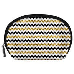 Black And Gold Glitters Zigzag Retro Pattern Golden Metallic Texture Accessory Pouch (large) by genx