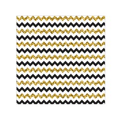 Black And Gold Glitters Zigzag Retro Pattern Golden Metallic Texture Small Satin Scarf (square) by genx