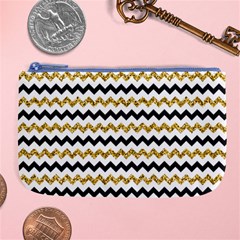 Black And Gold Glitters Zigzag Retro Pattern Golden Metallic Texture Large Coin Purse by genx