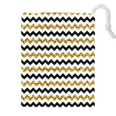 Black And Gold Glitters Zigzag Retro Pattern Golden Metallic Texture Drawstring Pouch (4xl) by genx