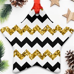 Black And Gold Glitters Zigzag Retro Pattern Golden Metallic Texture Ornament (star) by genx