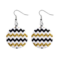 Black And Gold Glitters Zigzag Retro Pattern Golden Metallic Texture Mini Button Earrings by genx