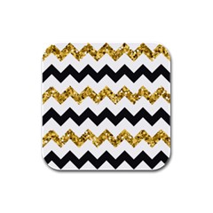 Black And Gold Glitters Zigzag Retro Pattern Golden Metallic Texture Rubber Square Coaster (4 Pack)  by genx