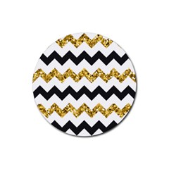 Black And Gold Glitters Zigzag Retro Pattern Golden Metallic Texture Rubber Round Coaster (4 Pack)  by genx