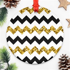 Black And Gold Glitters Zigzag Retro Pattern Golden Metallic Texture Round Ornament (two Sides) by genx